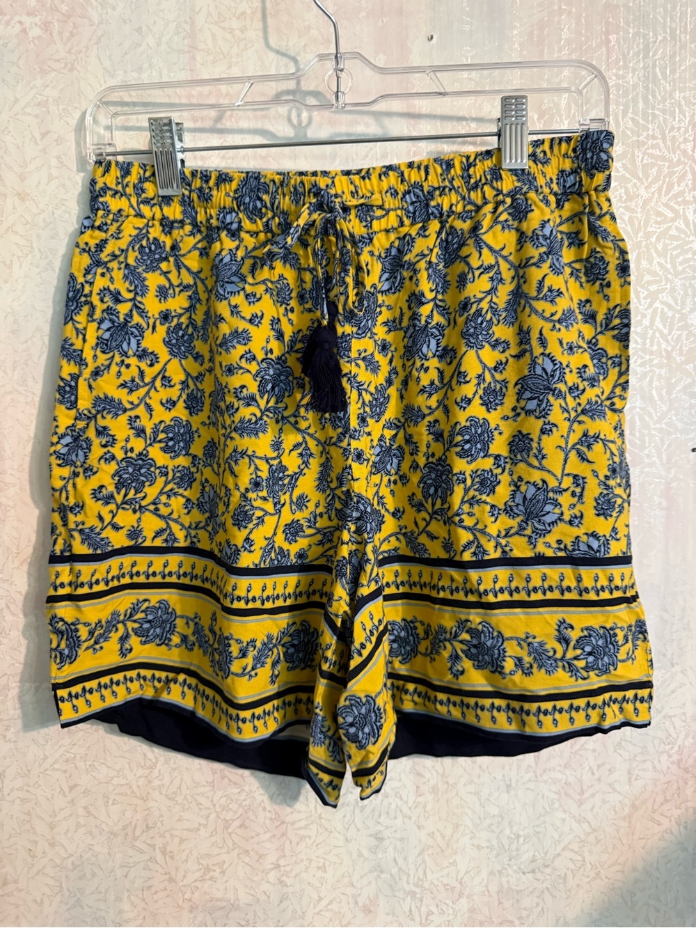 J. Jill Yellow and Navy Floral High-Waist Women's Shorts, Summertime, Boho, XSP